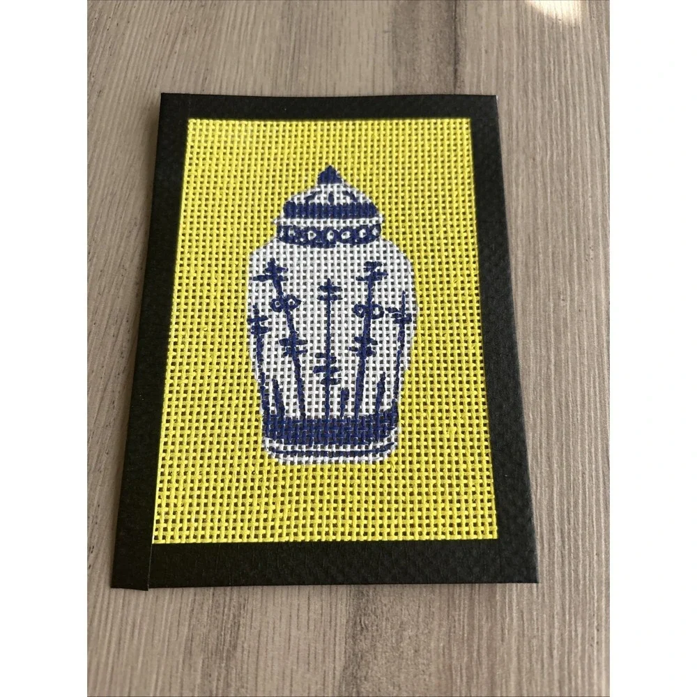 Handpainted Needlepoint crossstitch Canvas Blue/ White Decor Urn 13 Mesh 5